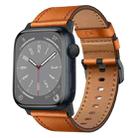 For Apple Watch Series 9 45mm Wilderness Top-grain Leather Watch Band(Black Connector Brown) - 1