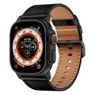 For Apple Watch Ultra 49mm Wilderness Top-grain Leather Watch Band(Black Connector Black) - 1