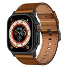 For Apple Watch Ultra 49mm Wilderness Top-grain Leather Watch Band(Black Connector Red Brown) - 1