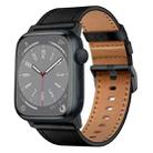 For Apple Watch Series 8 45mm Wilderness Top-grain Leather Watch Band(Black Connector Black) - 1