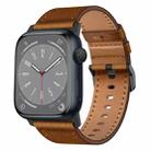 For Apple Watch Series 8 45mm Wilderness Top-grain Leather Watch Band(Black Connector Red Brown) - 1