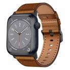 For Apple Watch SE 2022 44mm Wilderness Top-grain Leather Watch Band(Black Connector Red Brown) - 1