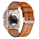 For Apple Watch SE 44mm Wilderness Top-grain Leather Watch Band(Titanium Connector Brown) - 3