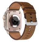 For Apple Watch Series 4 44mm Wilderness Top-grain Leather Watch Band(Titanium Connector Dark Brown) - 3