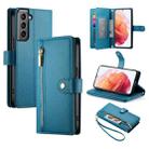 For Samsung Galaxy S21 5G Nine Card-slot Zipper Wallet Bag Leather Phone Case(Blue) - 1