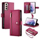 For Samsung Galaxy S21+ 5G Nine Card-slot Zipper Wallet Bag Leather Phone Case(Red) - 1