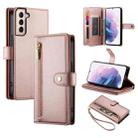 For Samsung Galaxy S21+ 5G Nine Card-slot Zipper Wallet Bag Leather Phone Case(Pink) - 1