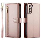 For Samsung Galaxy S21+ 5G Nine Card-slot Zipper Wallet Bag Leather Phone Case(Pink) - 2