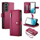 For Samsung Galaxy S22 5G Nine Card-slot Zipper Wallet Bag Leather Phone Case(Red) - 1