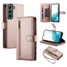 For Samsung Galaxy S22 5G Nine Card-slot Zipper Wallet Bag Leather Phone Case(Pink) - 1