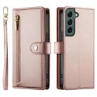 For Samsung Galaxy S22 5G Nine Card-slot Zipper Wallet Bag Leather Phone Case(Pink) - 2