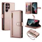 For Samsung Galaxy S22 Ultra 5G Nine Card-slot Zipper Wallet Bag Leather Phone Case(Pink) - 1