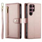 For Samsung Galaxy S22 Ultra 5G Nine Card-slot Zipper Wallet Bag Leather Phone Case(Pink) - 2