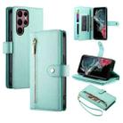 For Samsung Galaxy S22 Ultra 5G Nine Card-slot Zipper Wallet Bag Leather Phone Case(Mint Green) - 1