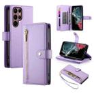 For Samsung Galaxy S22 Ultra 5G Nine Card-slot Zipper Wallet Bag Leather Phone Case(Purple) - 1