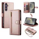 For Samsung Galaxy S24 5G Nine Card-slot Zipper Wallet Bag Leather Phone Case(Pink) - 1