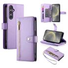 For Samsung Galaxy S24 5G Nine Card-slot Zipper Wallet Bag Leather Phone Case(Purple) - 1