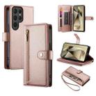 For Samsung Galaxy S24 Ultra 5G Nine Card-slot Zipper Wallet Bag Leather Phone Case(Pink) - 1