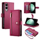 For Samsung Galaxy S25 Edge 5G Nine Card-slot Zipper Wallet Bag Leather Phone Case(Red) - 1