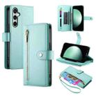 For Samsung Galaxy S25 FE 5G Nine Card-slot Zipper Wallet Bag Leather Phone Case(Mint Green) - 1