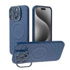 For iPhone 15 Pro Max Lens Frame Bracket Corrugated MagSafe Phone Case(Dark Blue) - 1