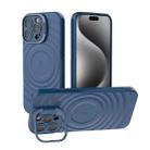 For iPhone 16 Pro Max Lens Frame Bracket Corrugated MagSafe Phone Case(Dark Blue) - 1