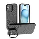 For iPhone 16 Plus Lens Frame Bracket Corrugated MagSafe Phone Case(Black) - 1