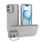 For iPhone 16 Plus Lens Frame Bracket Corrugated MagSafe Phone Case(Grey) - 1