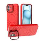 For iPhone 16 Plus Lens Frame Bracket Corrugated MagSafe Phone Case(Red) - 1