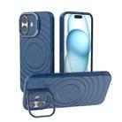 For iPhone 16 Plus Lens Frame Bracket Corrugated MagSafe Phone Case(Dark Blue) - 1