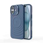 For iPhone 16 Plus Lens Frame Bracket Corrugated MagSafe Phone Case(Dark Blue) - 3