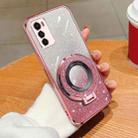For Motorola Moto G42 Plated Gradient Glitter Round Holder TPU Phone Case(Pink) - 1