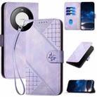 For Huawei Mate 60 YX0080 Grid Butterfly Embossed Pattern Flip Leather Phone Case with Lanyard(Light Purple) - 1