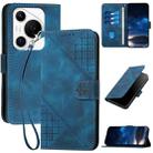 For Huawei Pura 70 Pro / 70 Pro+ YX0080 Grid Butterfly Embossed Pattern Flip Leather Phone Case with Lanyard(Dark Blue) - 1