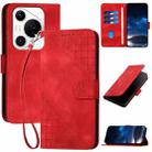 For Huawei Pura 70 Pro / 70 Pro+ YX0080 Grid Butterfly Embossed Pattern Flip Leather Phone Case with Lanyard(Red) - 1