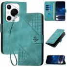 For Huawei Pura 70 Pro / 70 Pro+ YX0080 Grid Butterfly Embossed Pattern Flip Leather Phone Case with Lanyard(Light Blue) - 1