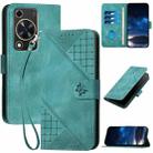 For Huawei Enjoy 70 Grid Butterfly Embossed Pattern Leather Phone Case with Lanyard(Light Blue) - 1