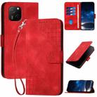 For Huawei Maimang A20 Grid Butterfly Embossed Pattern Leather Phone Case with Lanyard(Red) - 1