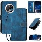 For Huawei Mate 70 Grid Butterfly Embossed Pattern Leather Phone Case with Lanyard(Dark Blue) - 1