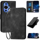 For Huawei nova 12s Grid Butterfly Embossed Pattern Leather Phone Case with Lanyard(Black) - 1