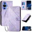 For Huawei nova 12s Grid Butterfly Embossed Pattern Leather Phone Case with Lanyard(Light Purple) - 1