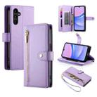 For Samsung Galaxy A15 Nine Card-slot Zipper Wallet Bag Leather Phone Case(Purple) - 1
