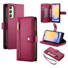 For Samsung Galaxy A25 Nine Card-slot Zipper Wallet Bag Leather Phone Case(Red) - 1