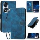 For Honor 70 Grid Butterfly Embossed Pattern Leather Phone Case with Lanyard(Dark Blue) - 1