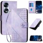 For Honor 70 Pro / 70 Pro+ Grid Butterfly Embossed Pattern Leather Phone Case with Lanyard(Light Purple) - 1