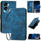 For Honor X50i 5G / 90 Lite Grid Butterfly Embossed Pattern Leather Phone Case with Lanyard(Dark Blue) - 1