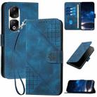 For Honor 90 Pro Grid Butterfly Embossed Pattern Leather Phone Case with Lanyard(Dark Blue) - 1