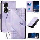 For Honor 90 Pro YX0080 Grid Butterfly Embossed Pattern Flip Leather Phone Case with Lanyard(Light Purple) - 1