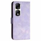 For Honor 90 Pro YX0080 Grid Butterfly Embossed Pattern Flip Leather Phone Case with Lanyard(Light Purple) - 3