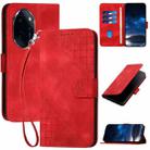 For Honor 100 Pro Grid Butterfly Embossed Pattern Leather Phone Case with Lanyard(Red) - 1